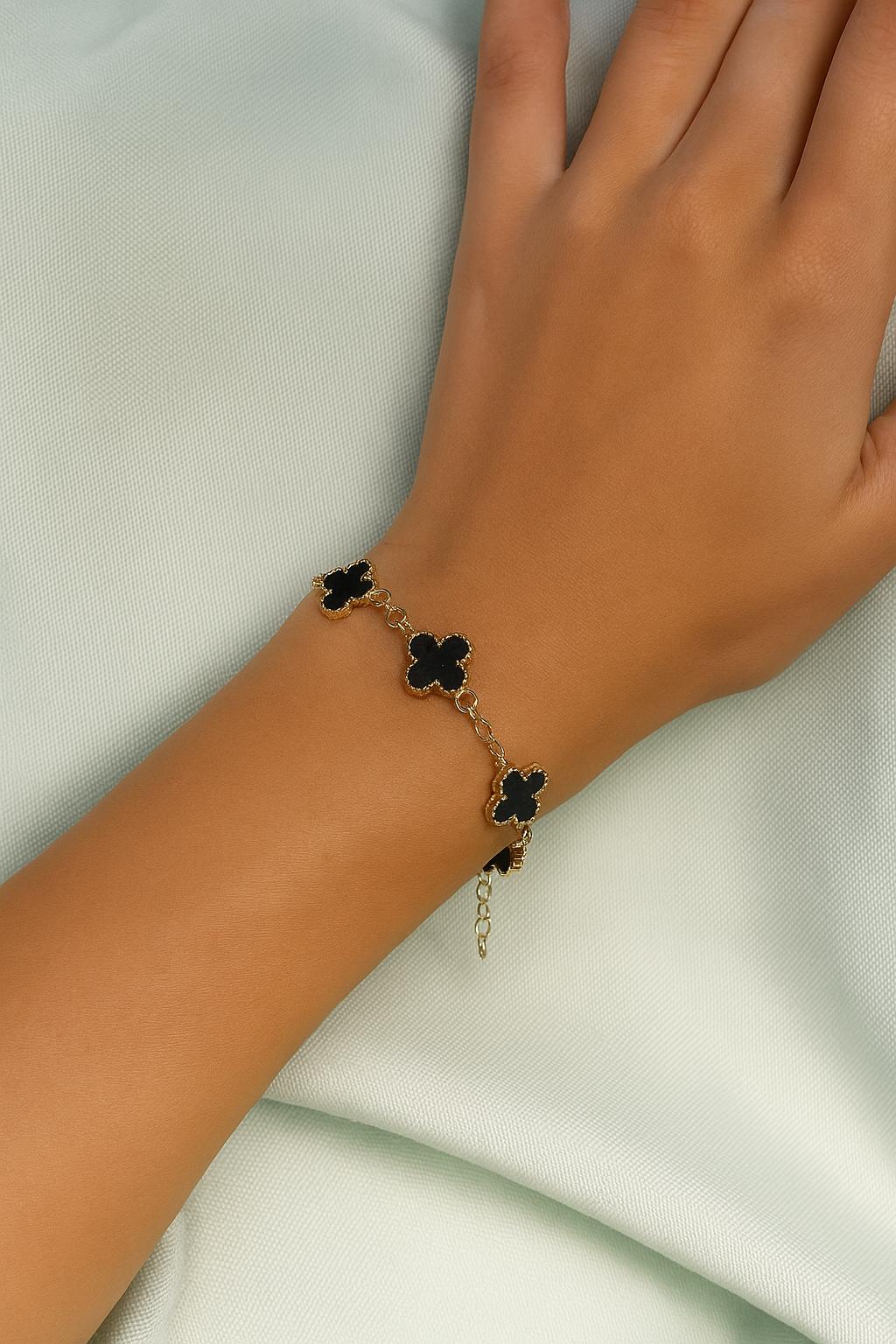 Midnight Clover Charm Bracelet