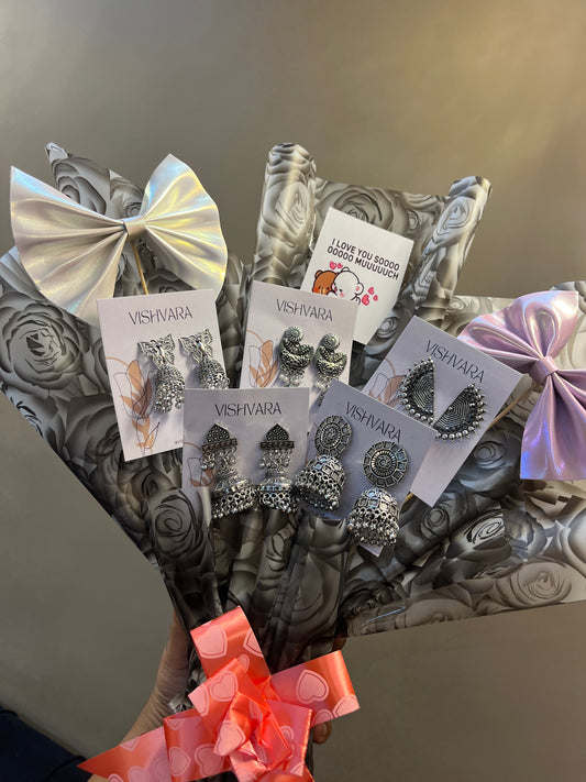 Royal Silver Jhumka Bouquet – Traditional Jewelry Gift Set