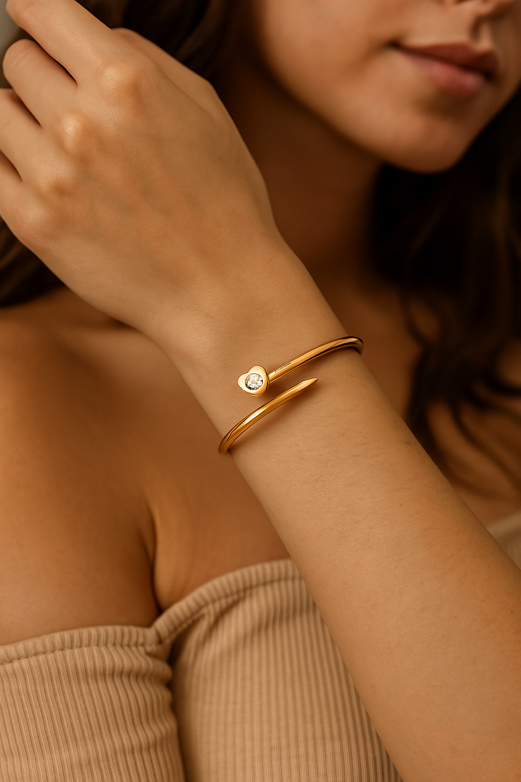 Golden Heart Sparkle anti tarnish Bangle