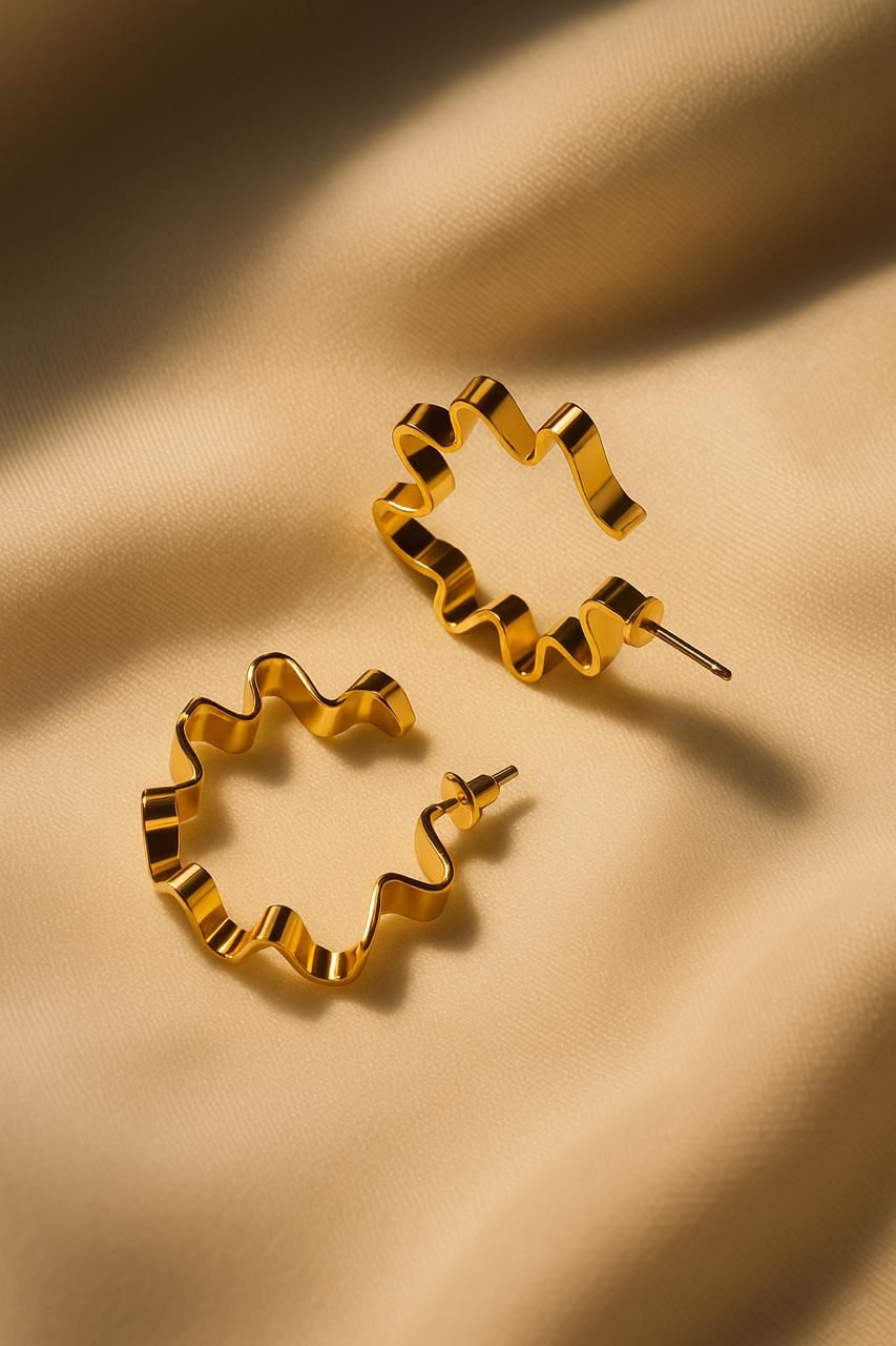 Golden Ripple Hoop Earrings