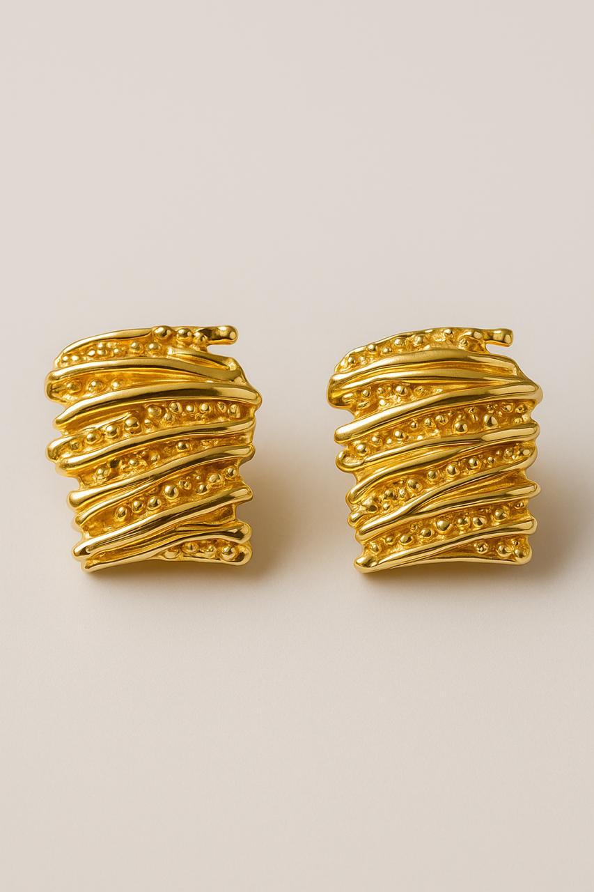 Golden Textured Statement Earrings