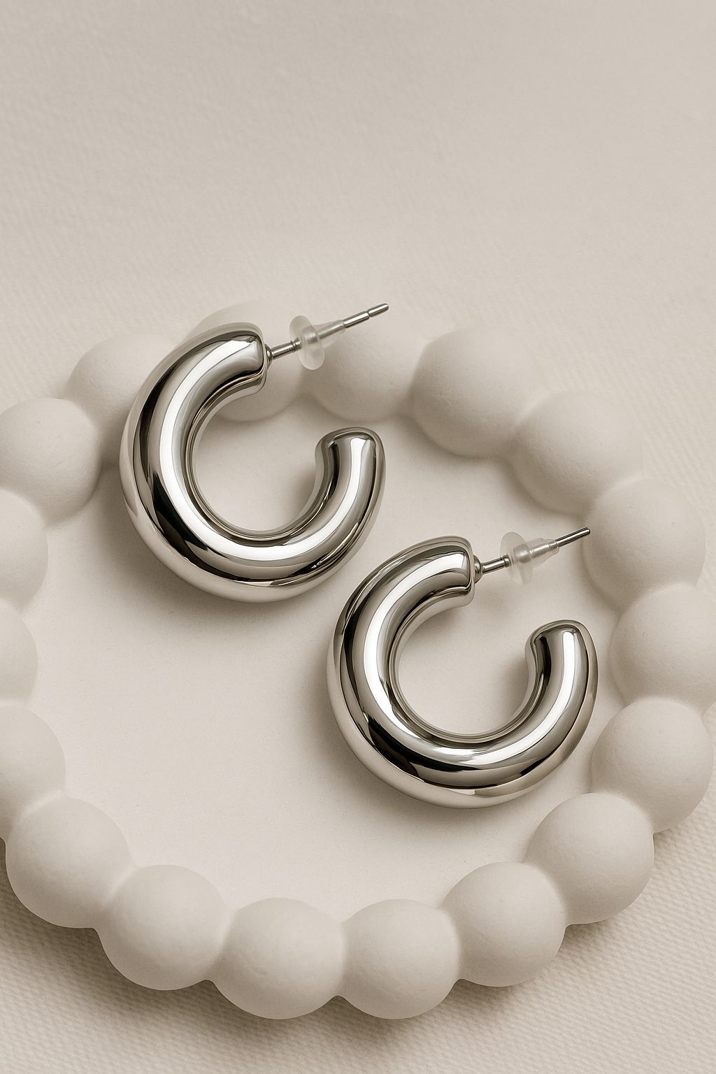 Classic Silver Chunky Hoop Earrings