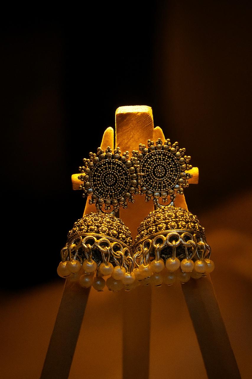 Antique Gold-Toned Pearl Cluster Jhumka Earrings