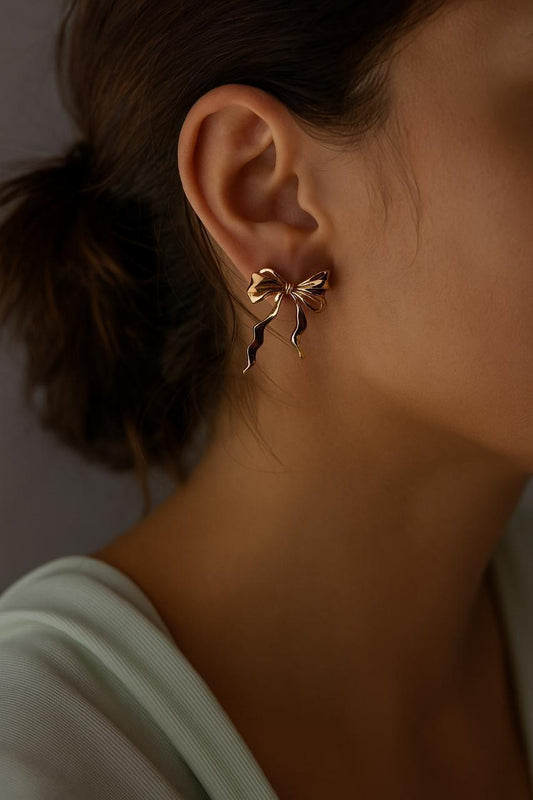 Golden Ribbon Bow Earrings