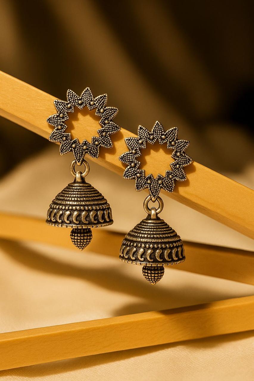 Antique Oxidized Star Stud Jhumka Earrings.