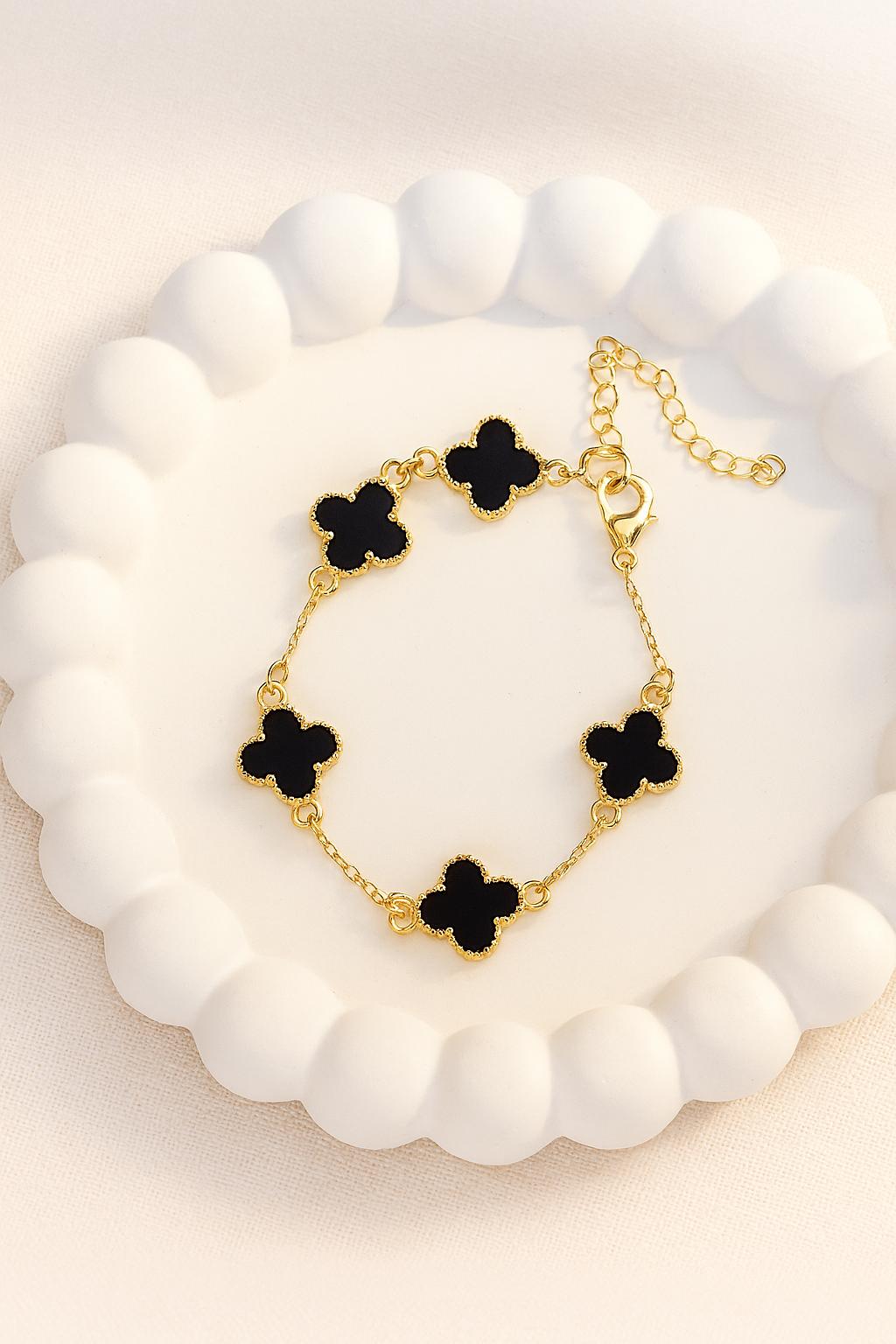 Midnight Clover Charm Bracelet