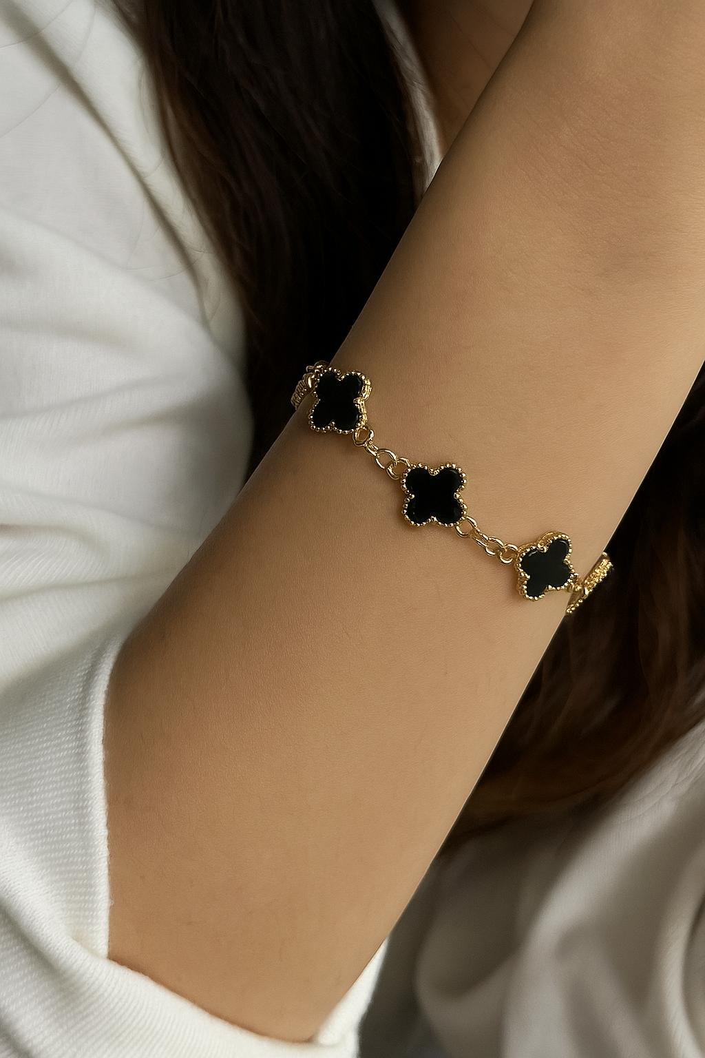 Midnight Clover Charm Bracelet