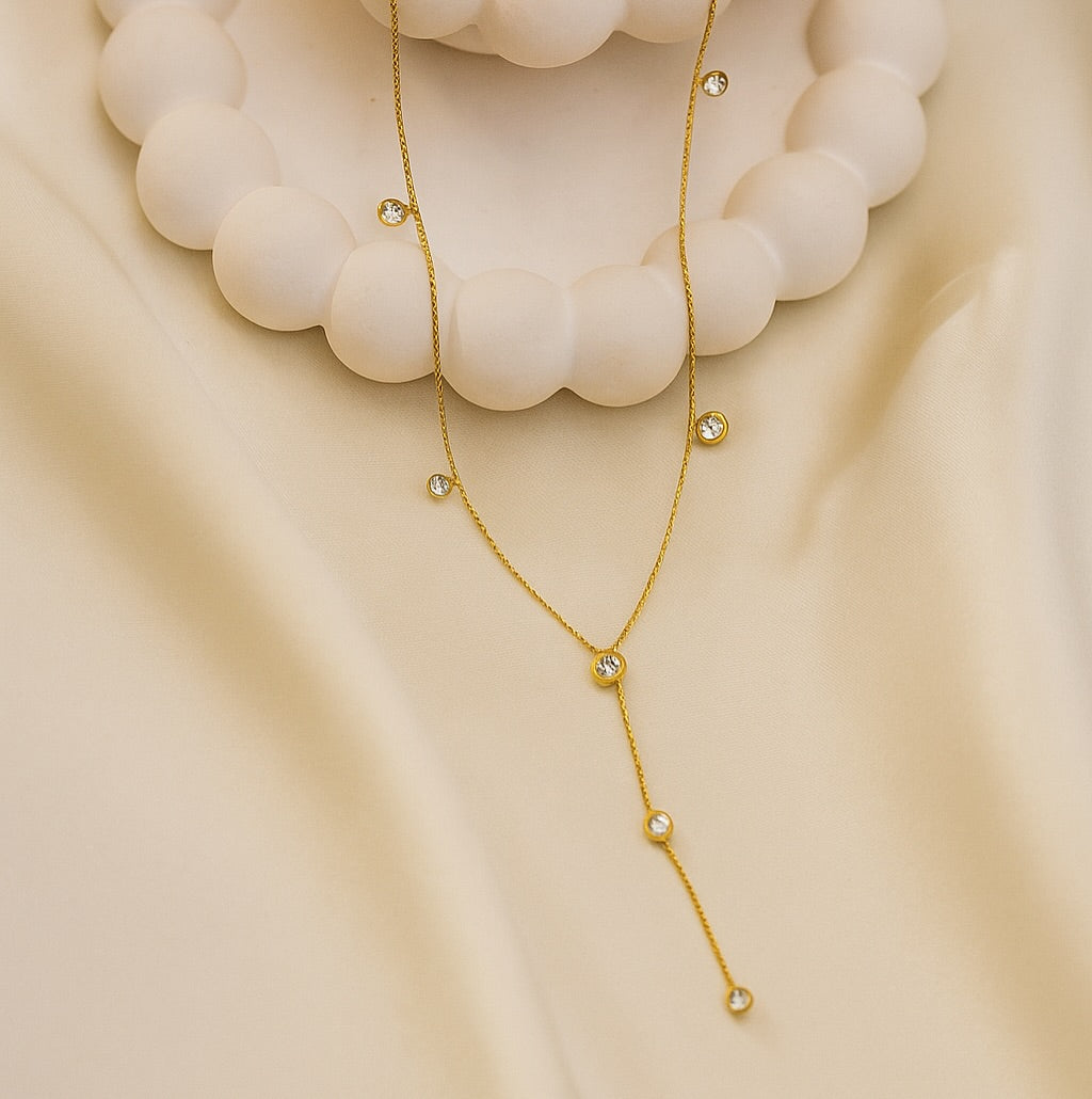 Gold Drop  anti tarnish Necklace with Crystal Accents