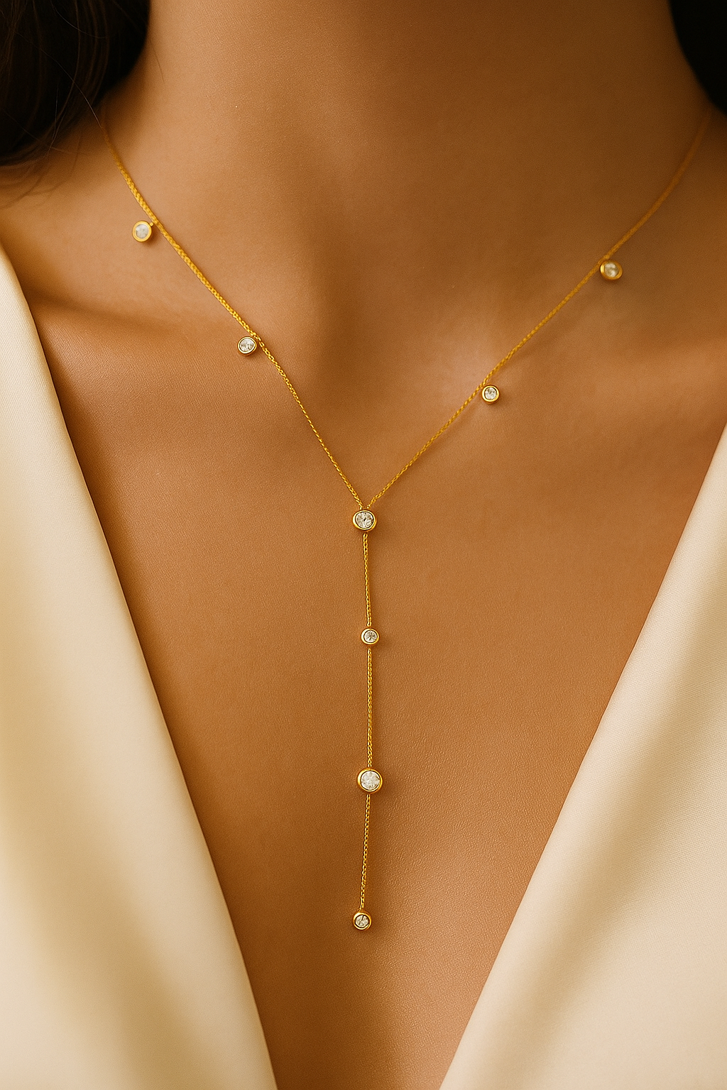 Gold Drop  anti tarnish Necklace with Crystal Accents