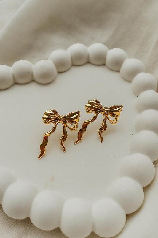 Golden Ribbon Bow Earrings