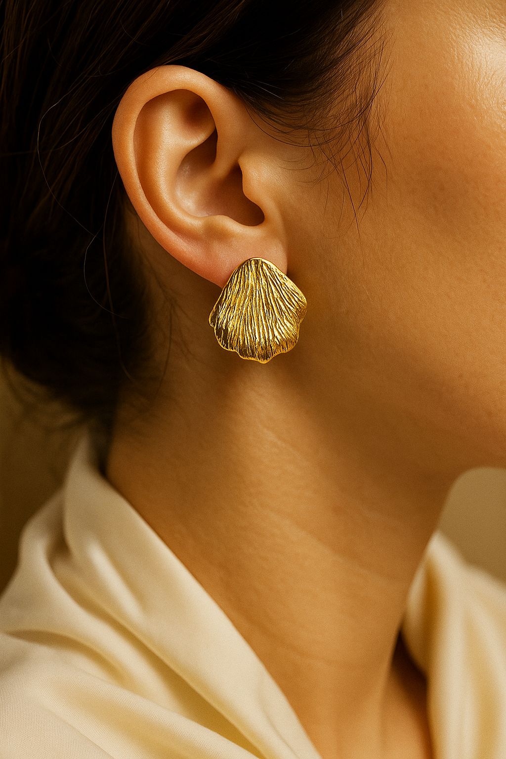 Golden Petal Textured Stud Earrings