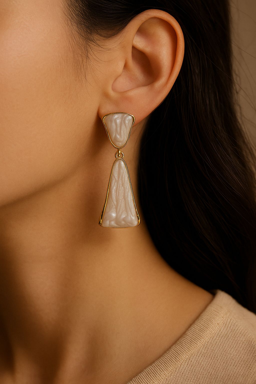 Pearl Drop Geometric Earrings