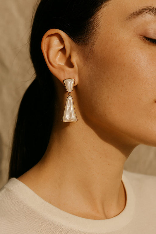 Pearl Drop Geometric Earrings