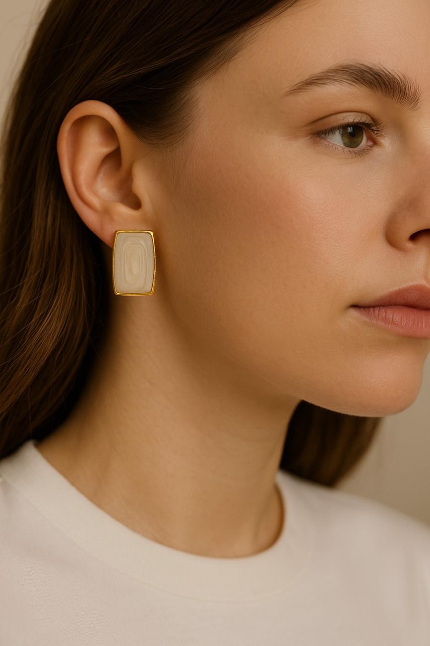 Rectangular Stone Stud Earrings