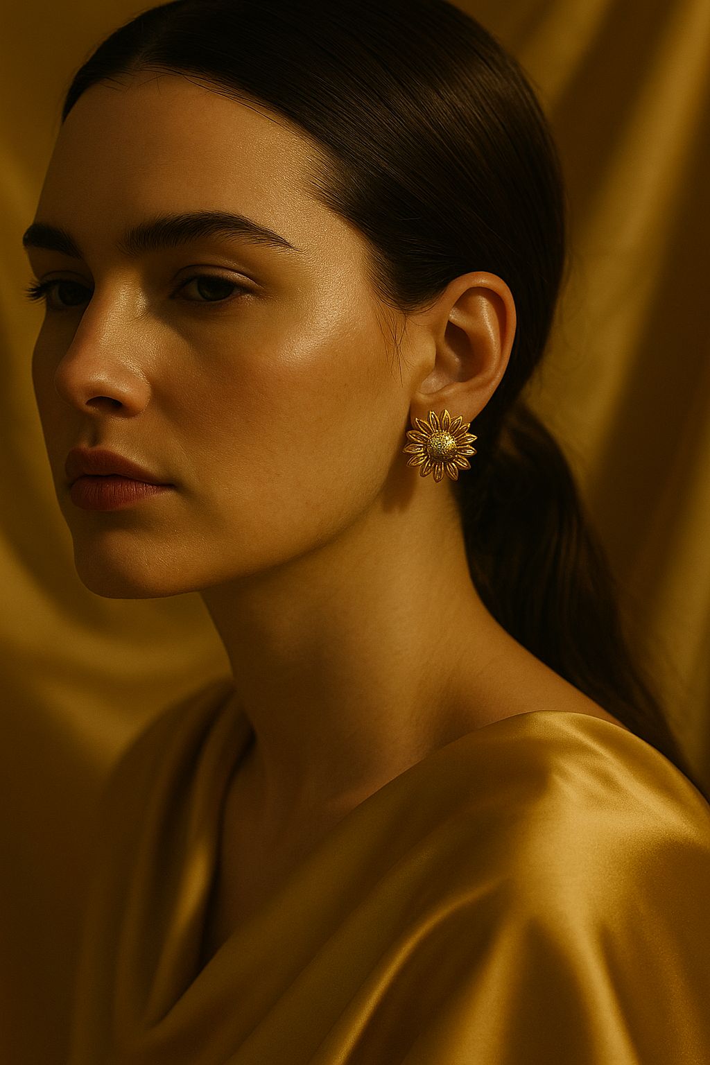 Golden Sunflower Stud Earrings