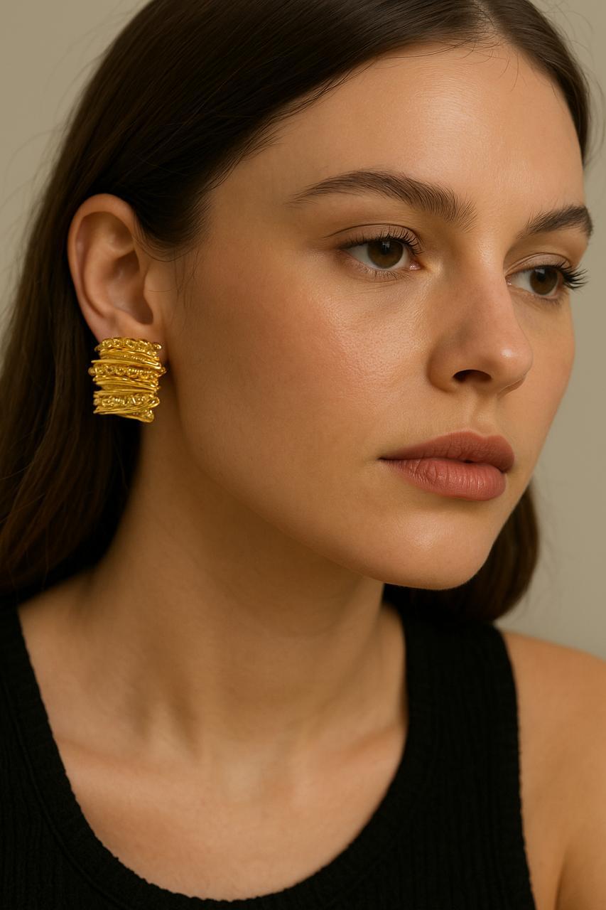 Golden Textured Statement Earrings
