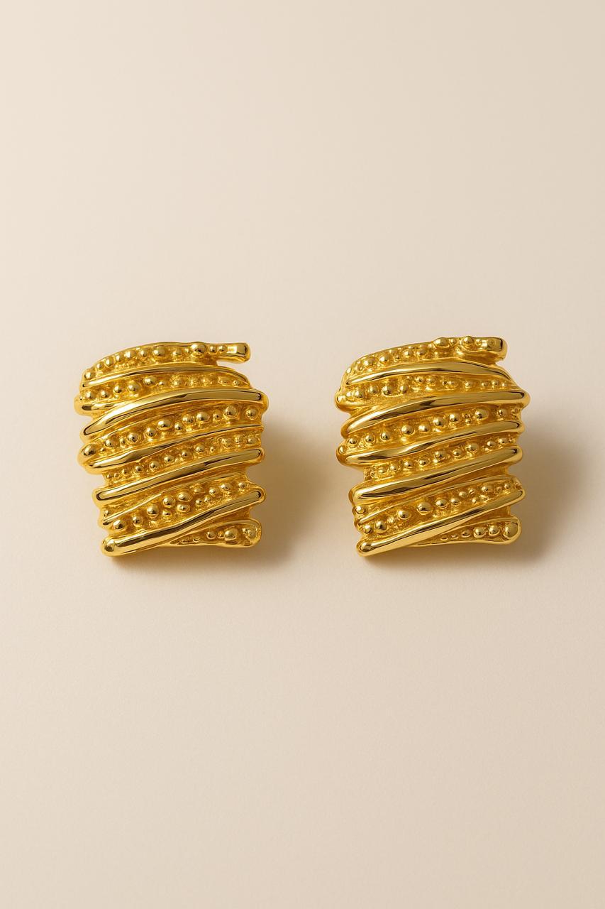Golden Textured Statement Earrings