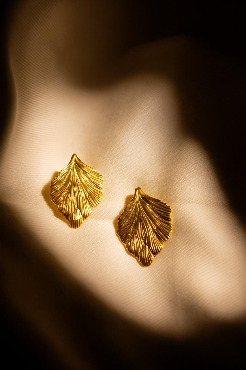 Golden Leaf Textured Earrings