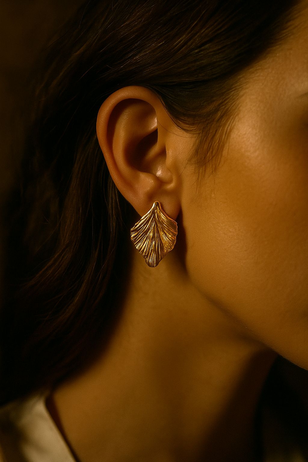 Golden Leaf Textured Earrings