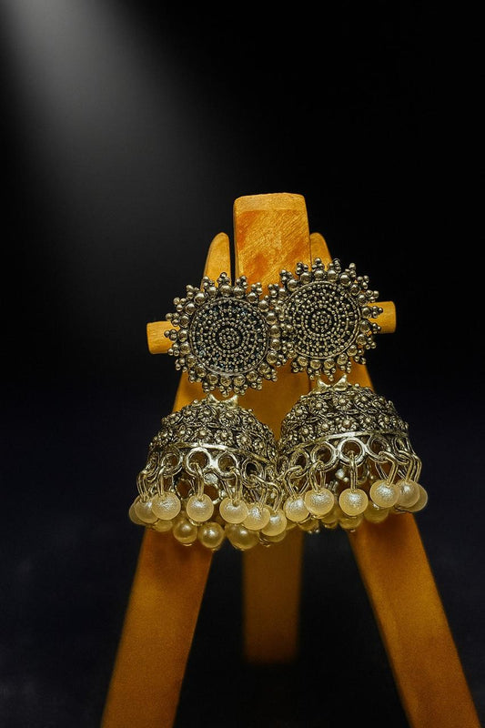 Antique Gold-Toned Pearl Cluster Jhumka Earrings
