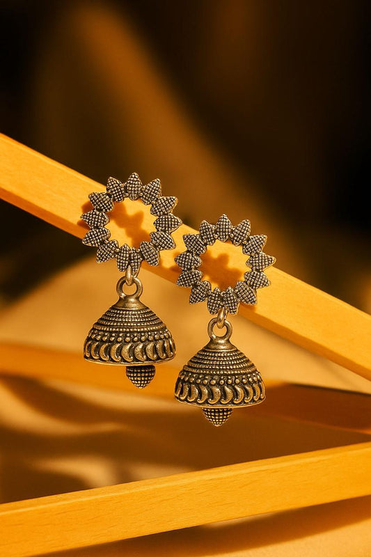 Antique Oxidized Star Stud Jhumka Earrings.